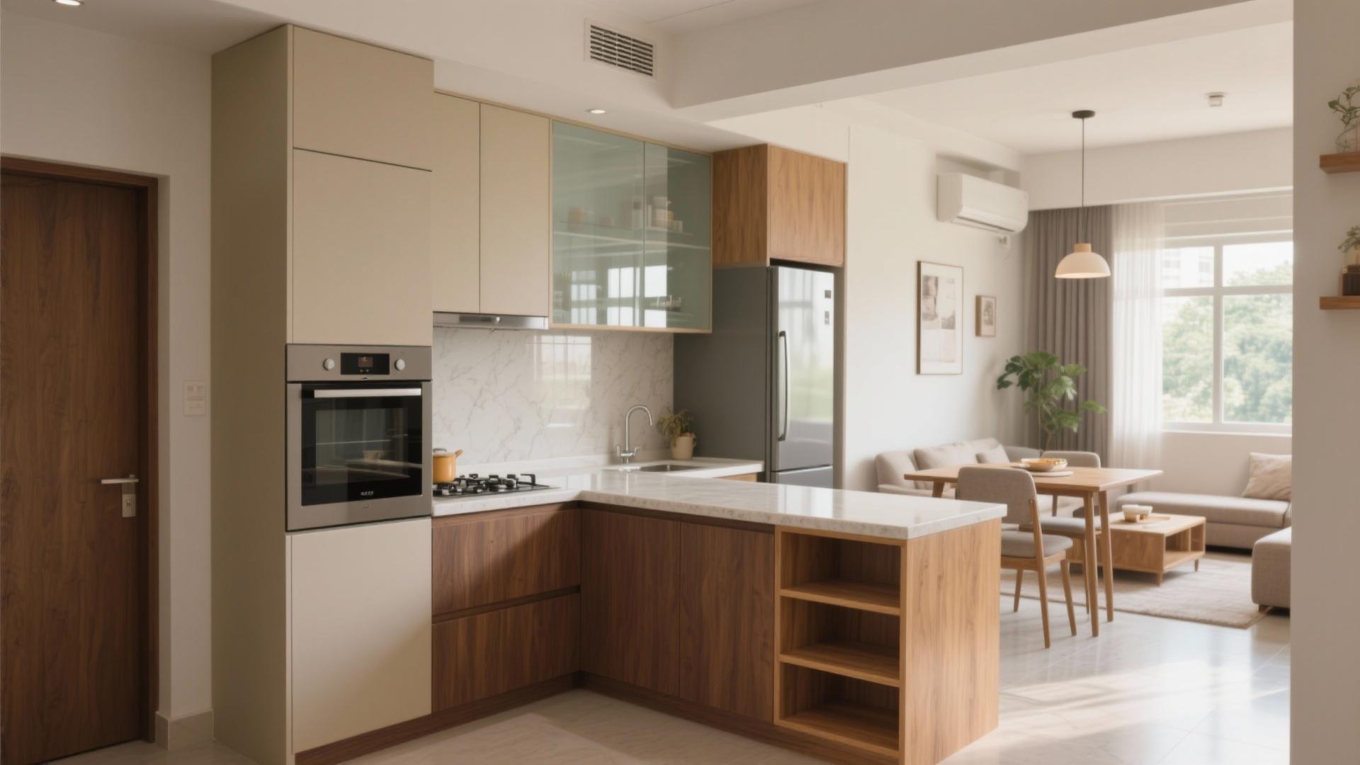 Modern modular kitchen with organised cabinets and practical countertop space